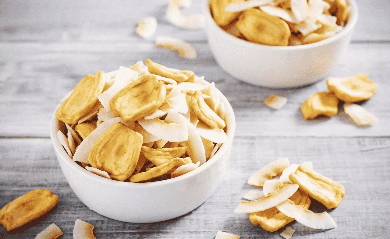 Indonesian fruit chips banana jackfruit coconut