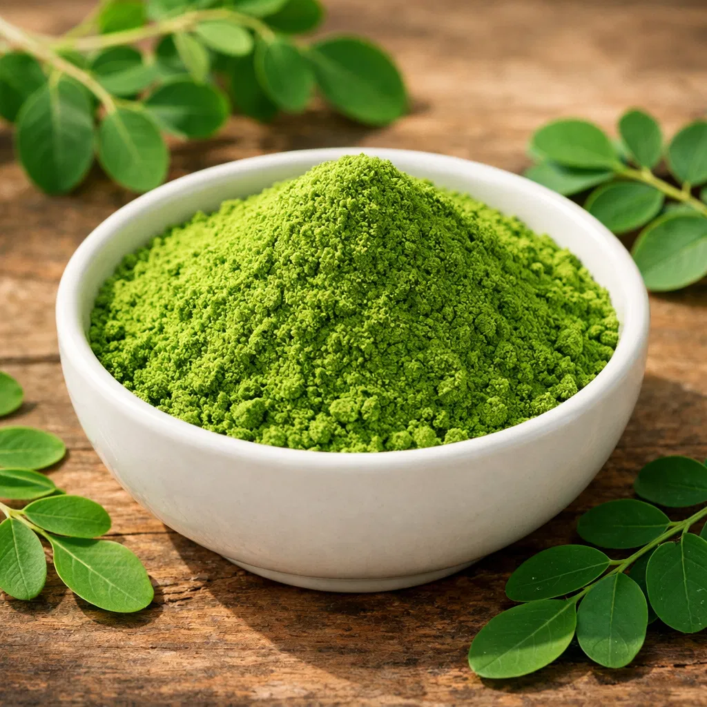 Moringa powder in bowl