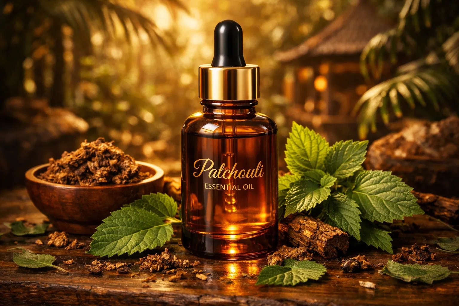 Essential oil bottles with herbs